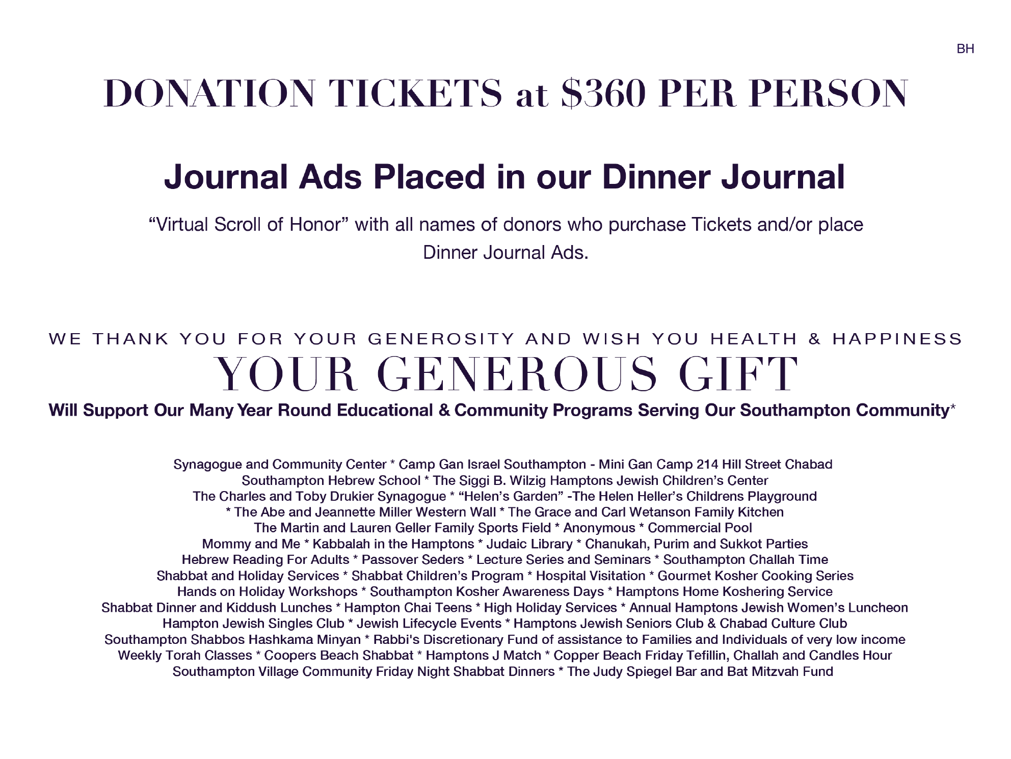 Chabad of Southampton Jewish Center 21st Annual Dinner
