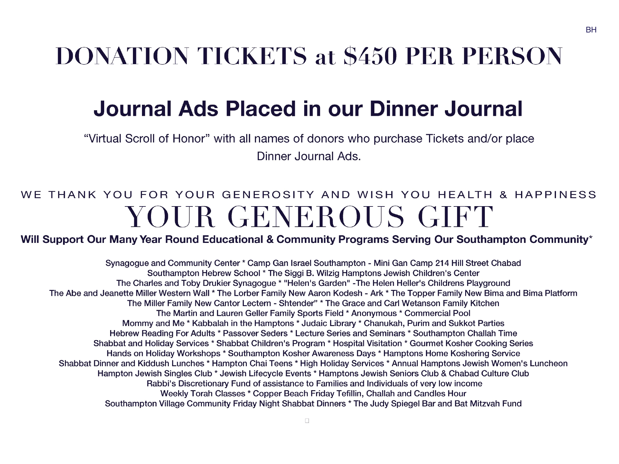 Chabad of Southampton Jewish Center 21st Annual Dinner